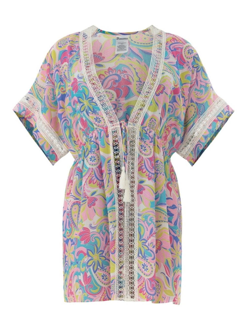 No Boundaries Pastel Paisley Crochet-Trim Kimono